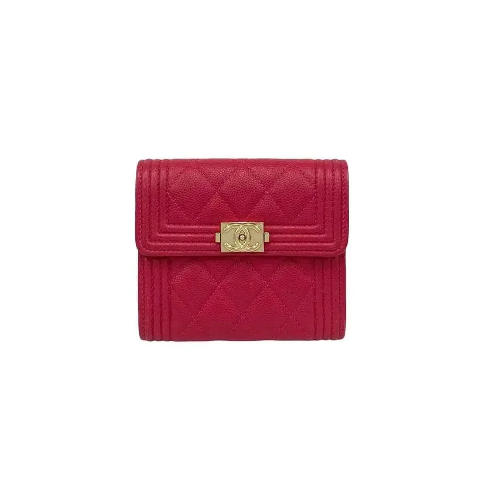 CHANEL Pink Caviar Leather Logo Wallet